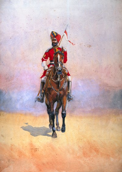 知事のボディガード、ボンベイ、ムサルマンラージプート、GFマクマン少佐による「インドの軍隊」のイラスト、1911年、1910年発行 作： Alfred Crowdy Lovett